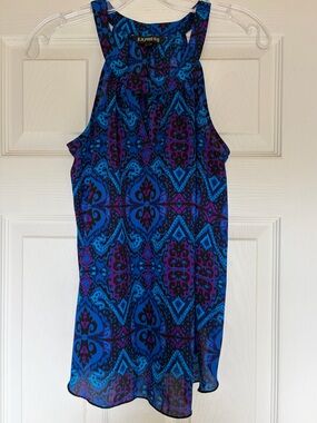 Express Women's Blue & Purple Sleeveless Printed Top -XS